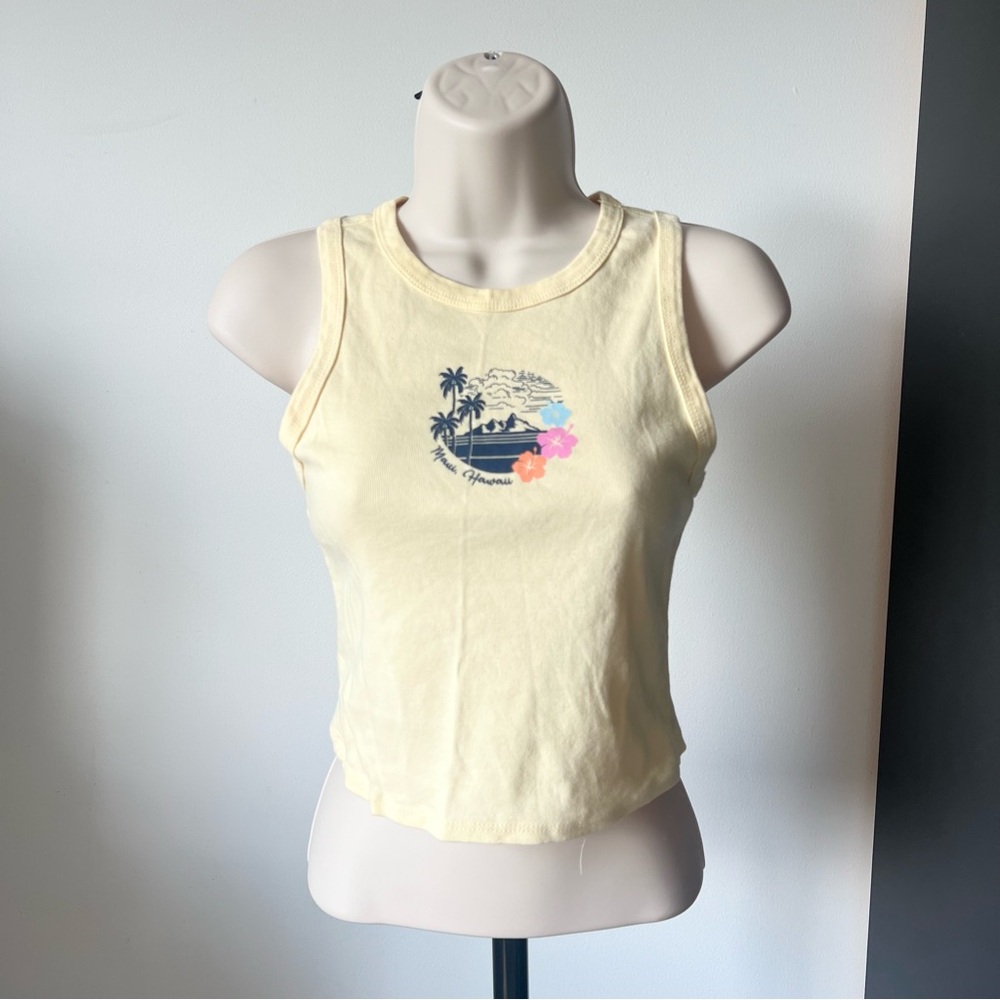 Homegirl Society Maui Hawaii Yellow Cotton Cropped Tank Top Size S 100% Cotton